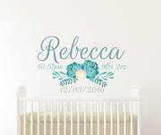 Flower Date of Birth Name Wall Decal